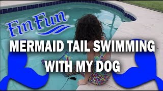 Mermaid Swimming With A Dog In The Pool Fin Fun Mermaid Tail