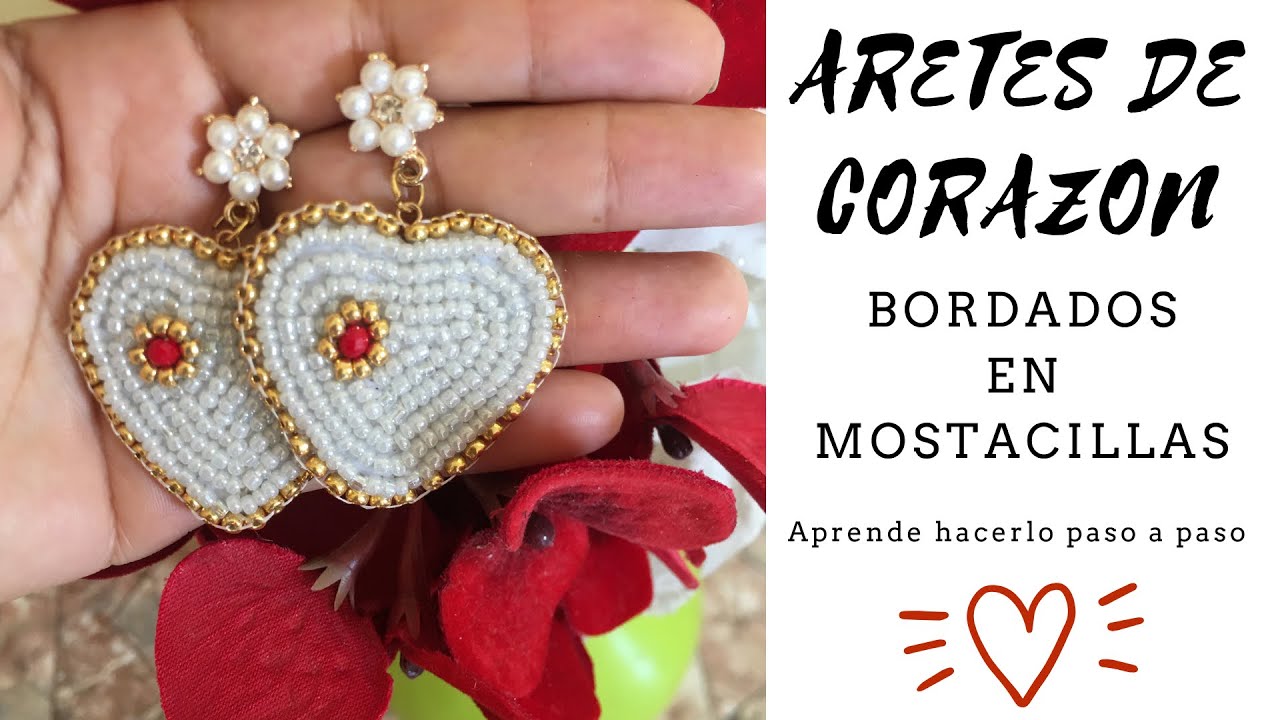 ¡¡ARETES DE CORAZÓN 💖!!Bordados en Mostacillas, Aprende hacerlo Paso a Paso 2020-Con Sol Bisutería