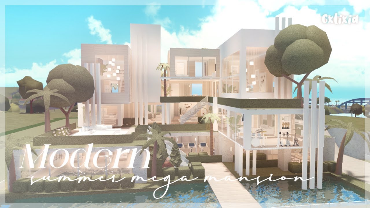 Bloxburg: No-Large Plot Summer Modern Mansion (Exterior) | Roblox House Build | Speedbuild