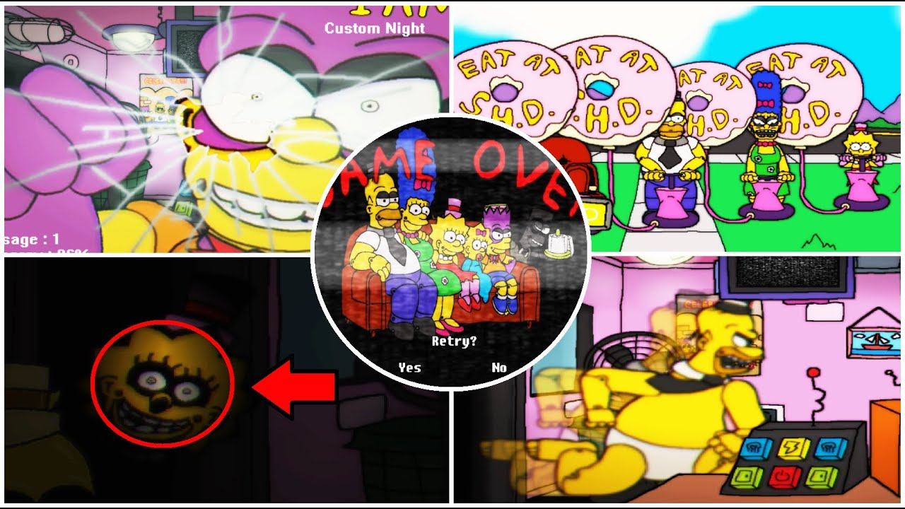 🍩Fun Times at Homer's: All Jumpscares + Extras, Minigames, and Cutscenes (FNaF Simpsons Parody)🍩