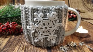картинка: НОВОГОДНИЙ ЧЕХОЛ НА КРУЖКУ крючком/ МК/ KNITTED COVER ON a MUG hook.