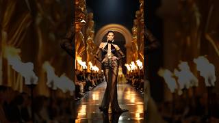 Fashion Runway 2025 Stunning Black Sheer Couture Dress With Den Accents