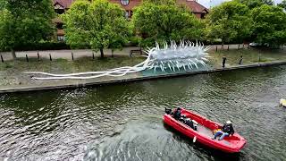 Weird scary large inflatable E.coli structure for a protest on Bristol Harbour (UK) on 16th May 2026