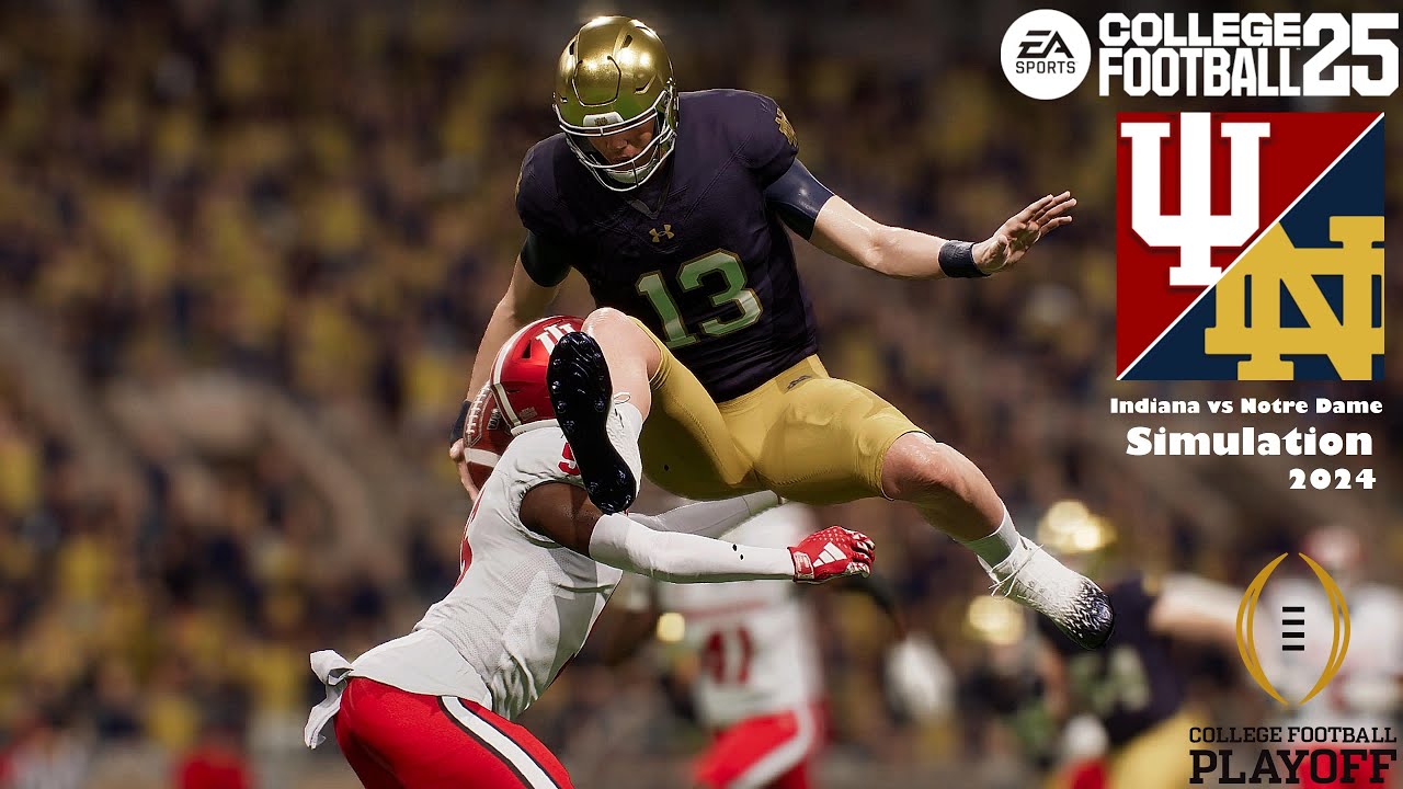 College Football 25 Indiana vs Notre Dame First Round Playoff Sim 2024 ...