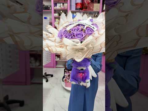 بوكيه ورد موف دبدوب لمسة لطيفة وجذابة لمحبي اللون الموڤ تنسيق هدايا هدايا هديه اعمال