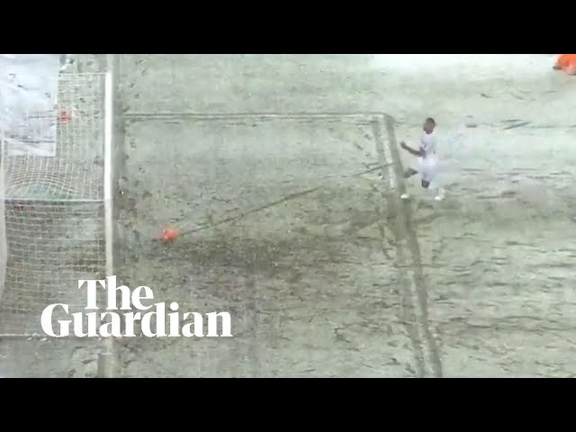 Hannover denied certain goal as ball gets stuck in snow on goal line