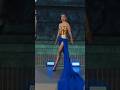Gigi Hadid Wearing Golden And Blue Combination
