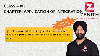 The area between x = y2 and x = 4 is divided into two equal parts by the line x = a, find the.......