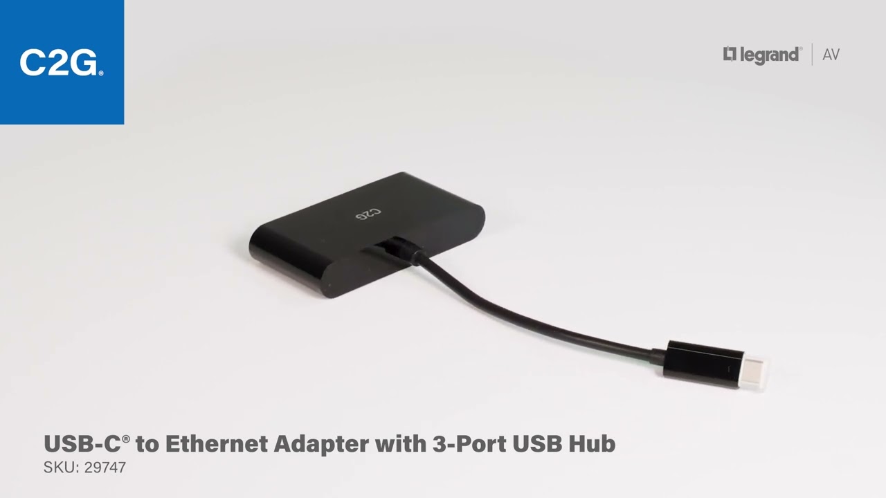 USB-C® to Ethernet Adapter with 3-Port USB Hub - Black