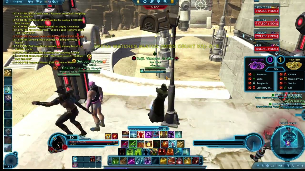 Swtor 7.8 PvP - Arsenal Mercenary - 4v4 Tatooine Canyon