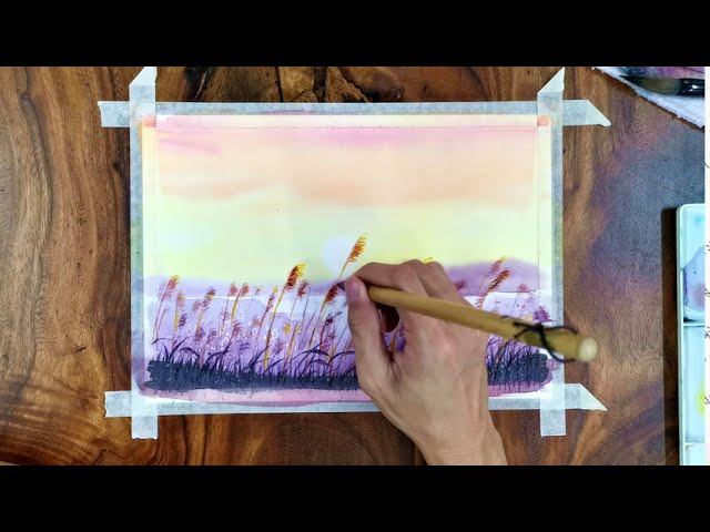 Simple Watercolour - Sunset in the reed grass - 入门水彩画- 芦苇草 
