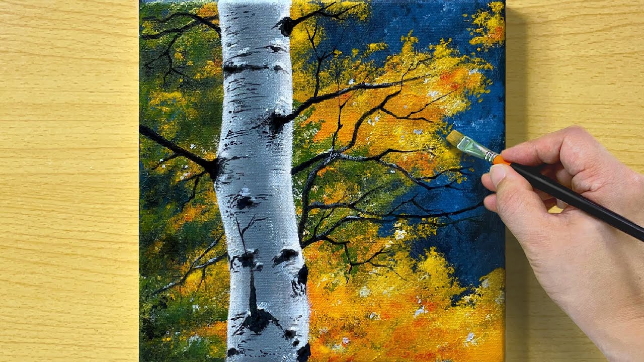 Birch Tree painting / Acrylic Painting for Beginners / STEP by ...