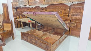 walnut hand carved bed with hydraulic