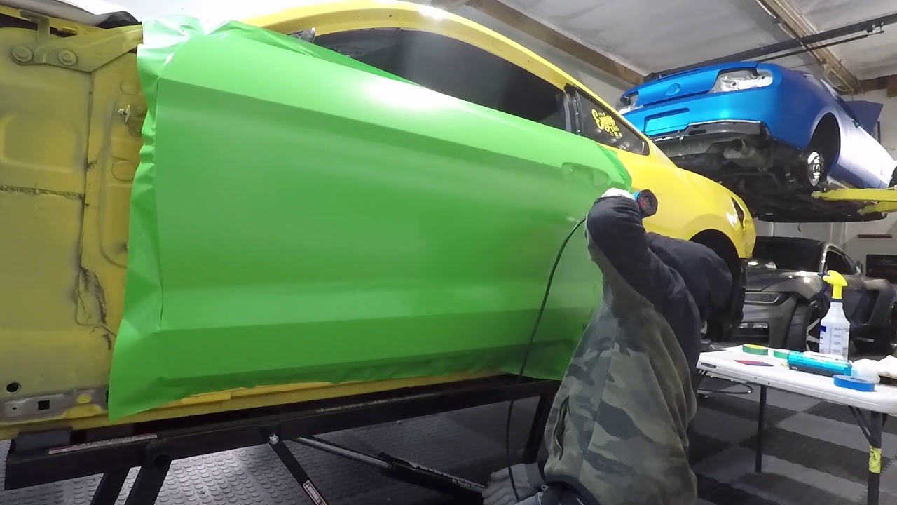 Vinyl Wrapping 2015 Mustang GT door