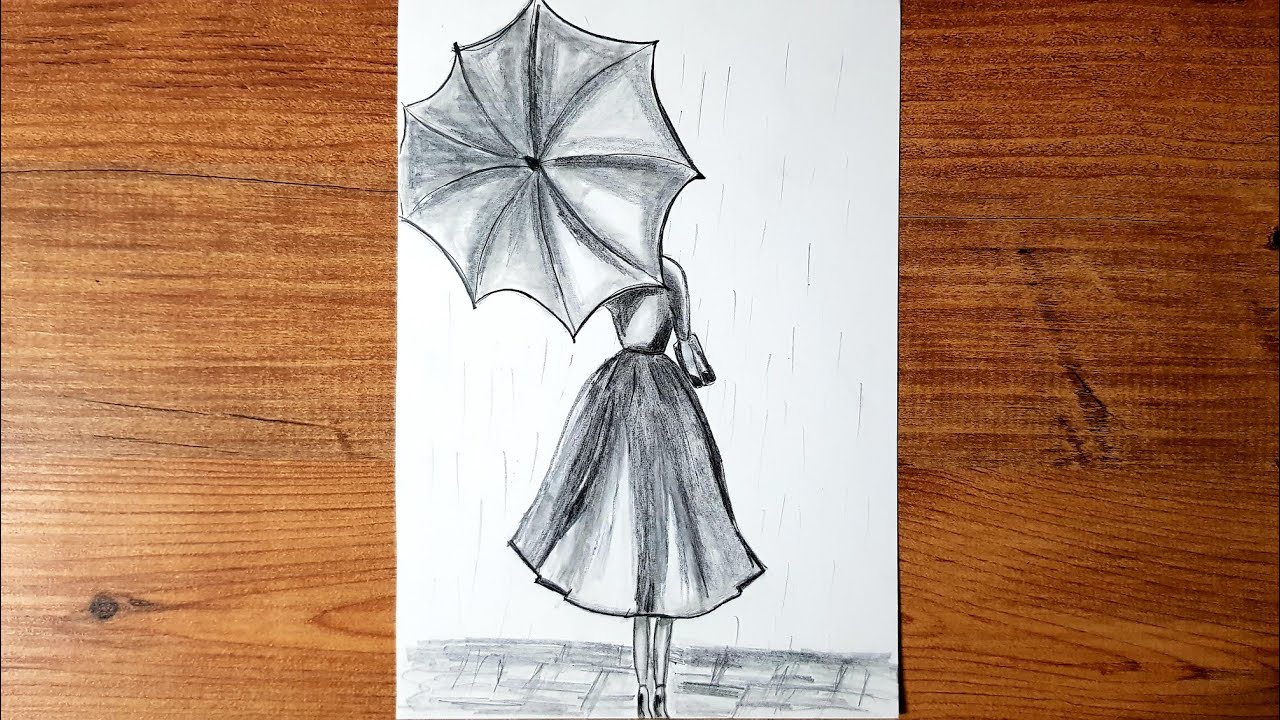How to Draw/ A Girl With Umbrella - YouTube