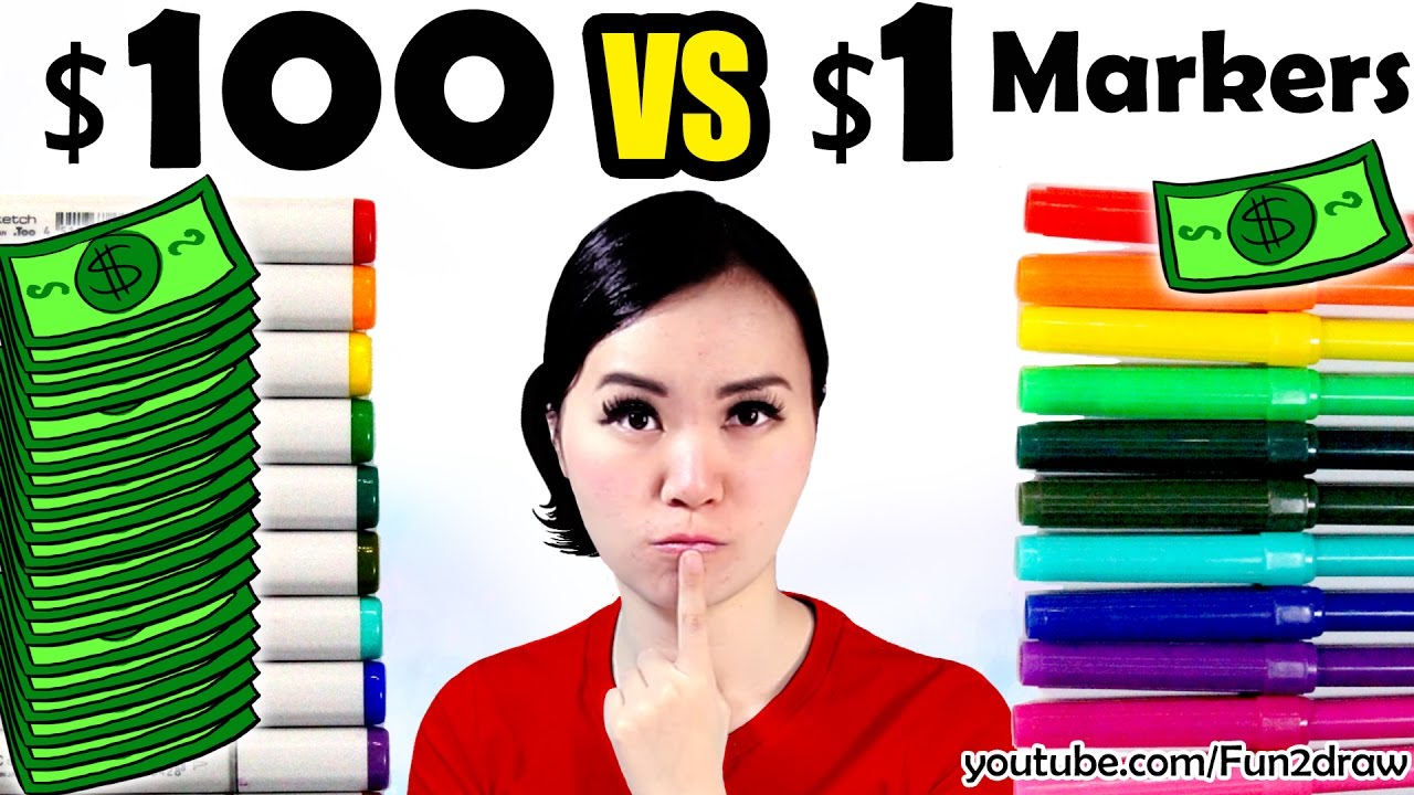 $1 vs $100 MARKER ART CHALLENGE! | Mei Yu - Fun2draw