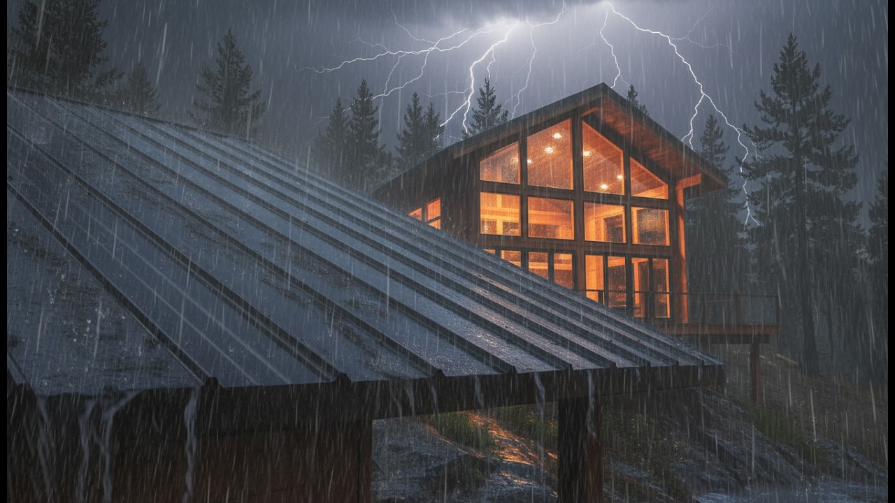 Cozy Cliffside Cabin Rainstorm 🌧️ | Deep Sleep Metal Roof Rain Sounds at Night