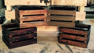 I tried out a few different techniques for making some rustic/distressed/aged crates that will be part of the centerpieces for a wedding 