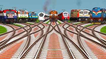 9 Trains Running Crazy Curves On Bumpy Gradient ♐ Railroad Tracks | train cartoon | train simulator