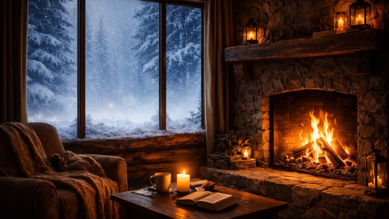Heavy Blizzard Outside, Warm Fireplace Inside 🔥❄️ 4K Cozy Cabin for Deep Sleep (10 Hours)