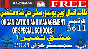 3611 | ORGANIZATION AND MANAGEMENT OF SPECIAL SCHOOLS-I | 1 | MA/MSc/M.Ed | Autumn 2021