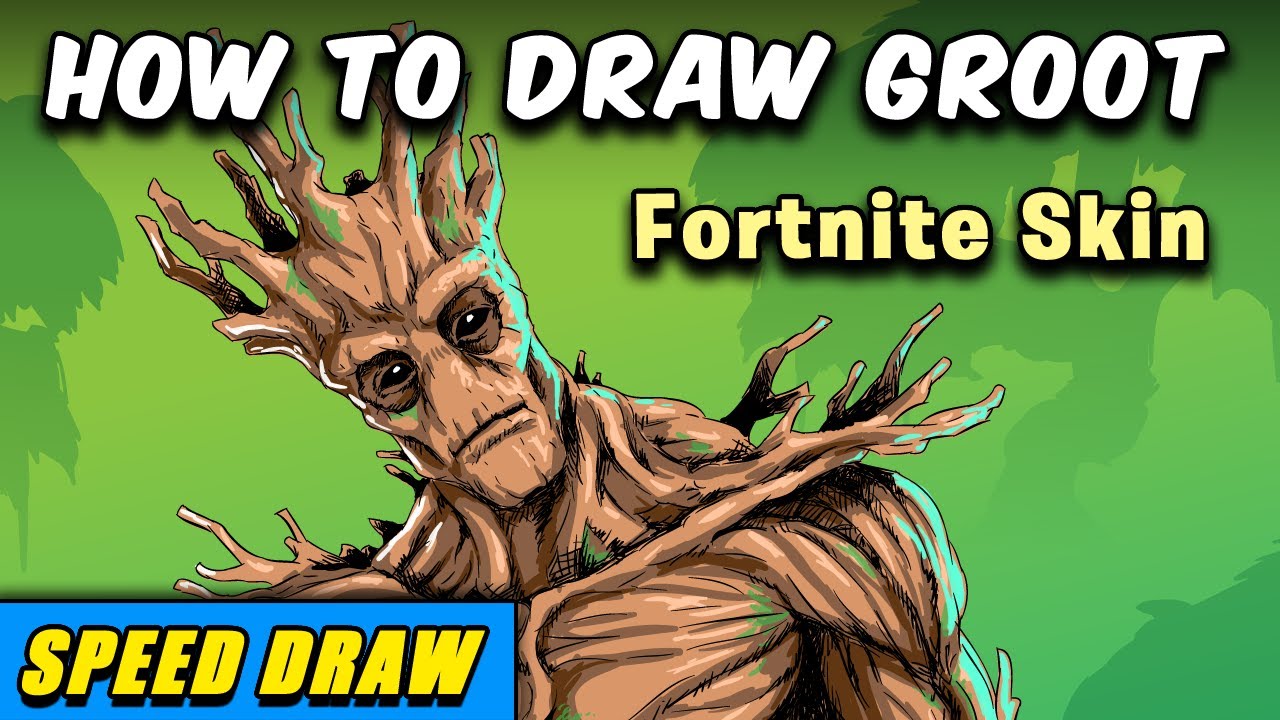 How To Draw The Groot Skin From Fortnite Tutorial Speed Draw