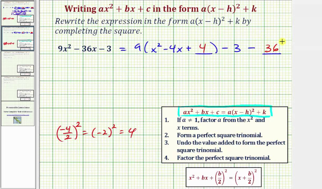 Алгоритмический язык ax2 bx c. Perfect Square Trinomial. Form of completing the Square.