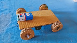 How To Make A Very Simple Cardboard Car // DC Motor Car From Cardboard