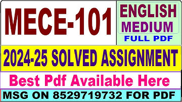 MECE 101 solved assignment 2024-25 || mece 101 solved assignment 2025 in English || ignou mece101