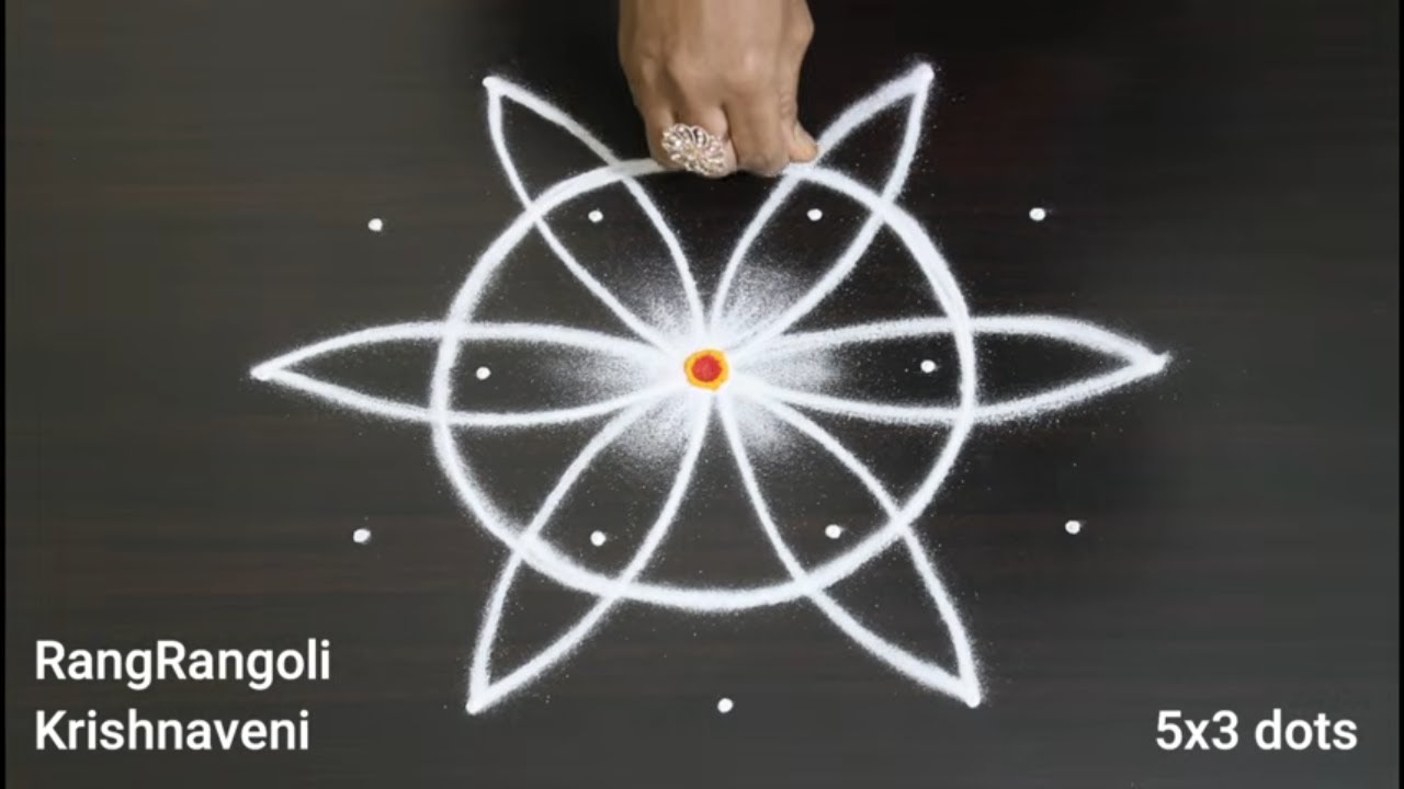 🍀Simple Rangoli Designs(5x3 dots)🍀Easy Kolam Muggulu by RangRangoli Krishnaveni