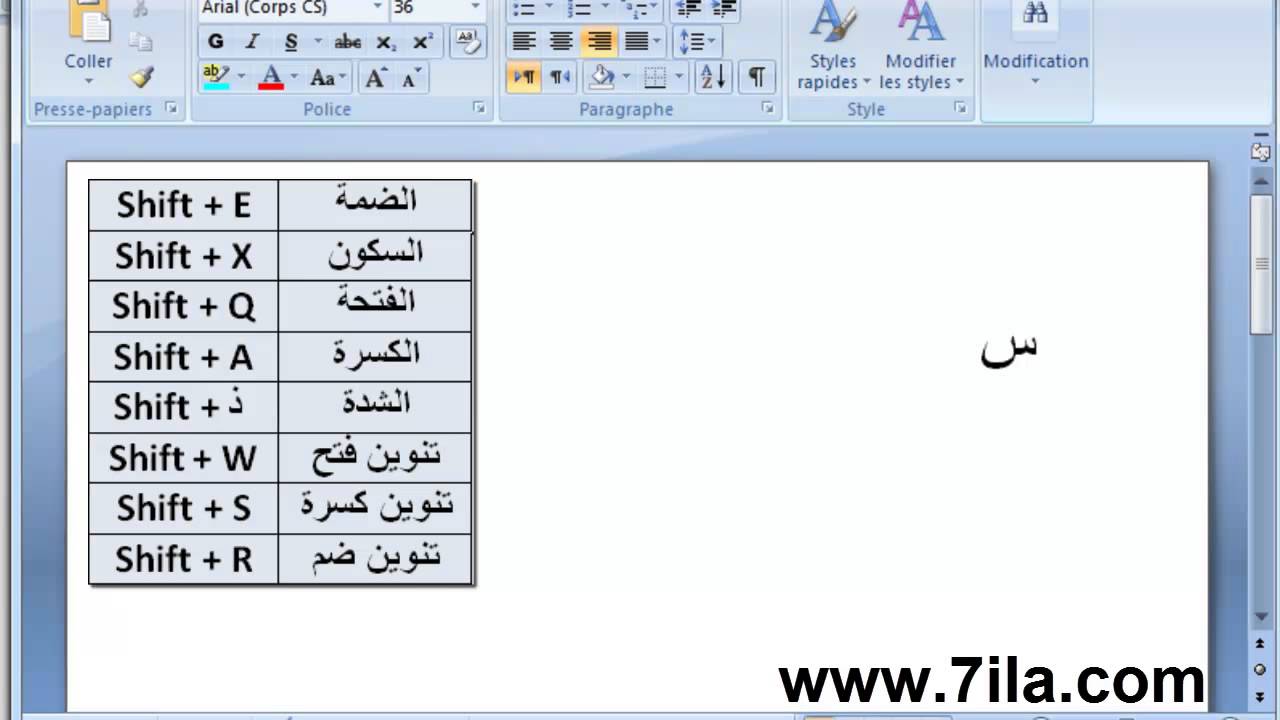 لوحة الحروف العربية بالحركات