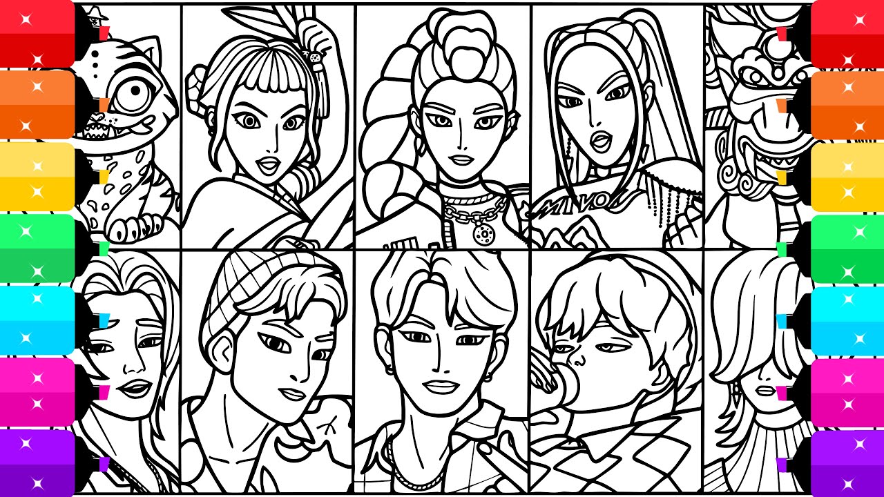 Раскраски с Хантриксом и Саджей Бойз | Раскраски K-pop 