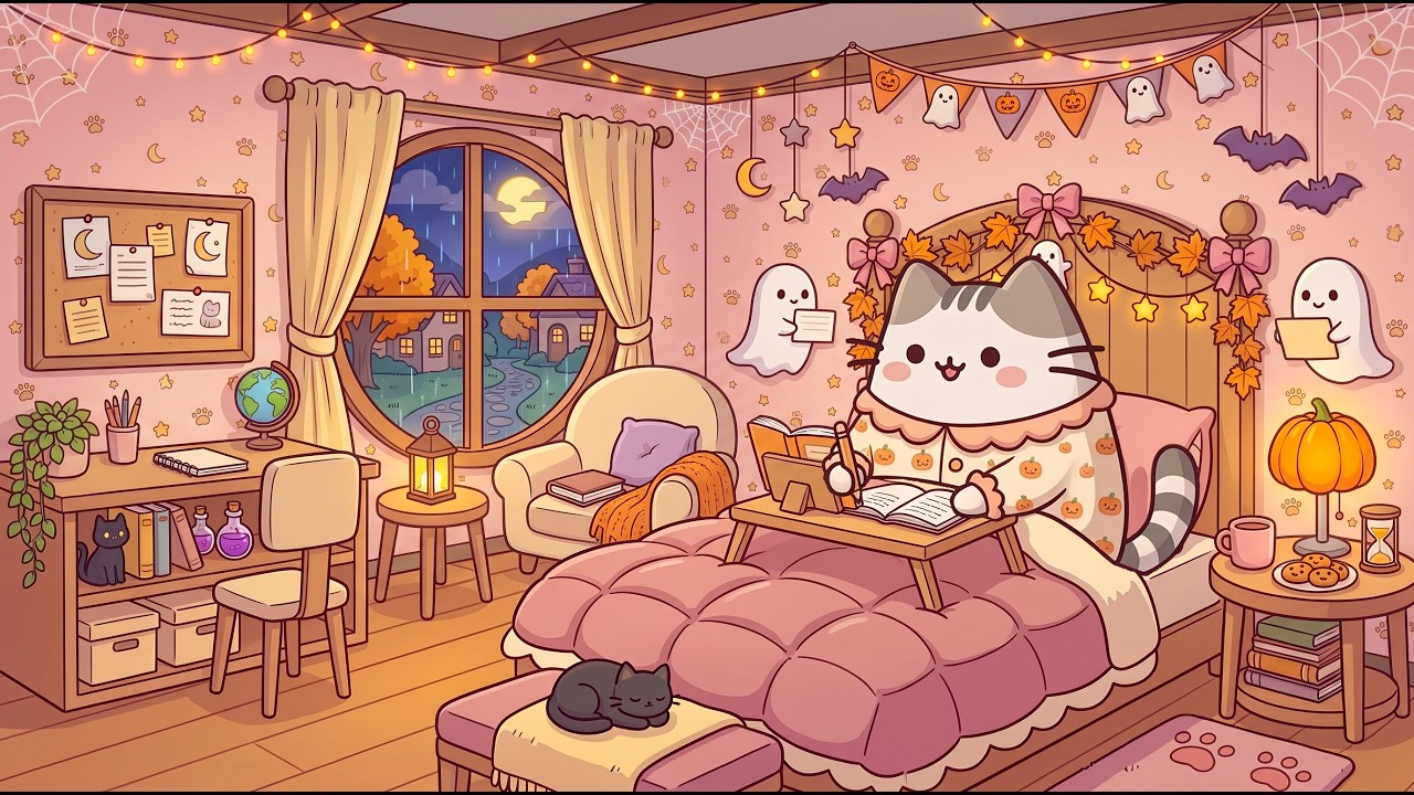 Obejrzyj Mochi's Halloween Bedroom Study 📚 Lofi for Writing & Focus 🌧️ Rain at the Window w YouTube Obejrzyj Mochi's Halloween Bedroom Study 📚 Lofi for Writing & Focus 🌧️ Rain at the Window w YouTube