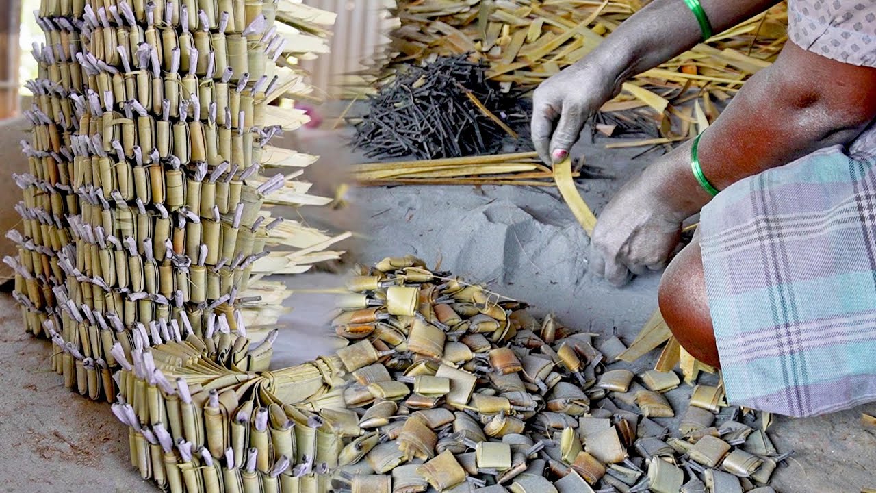 Art of HAND Making Fireworks for DIWALI Palm Leaf Bomb Cracker Manufacturing Process