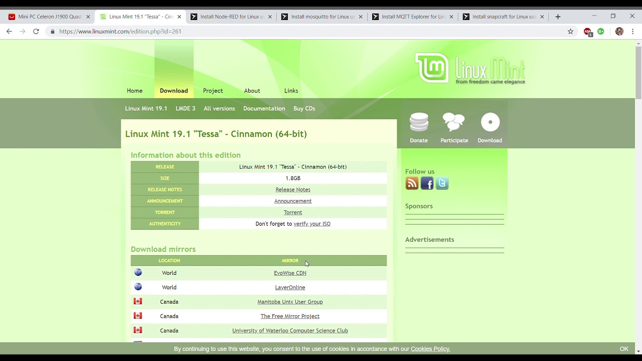 Home Automation Linux Mint 19.1 Installation on Mini PC Celeron J1800