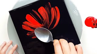 (402) One red flower | Spoon painting | Fluid Acrylic Pouring for beginners | Designer Gemma77