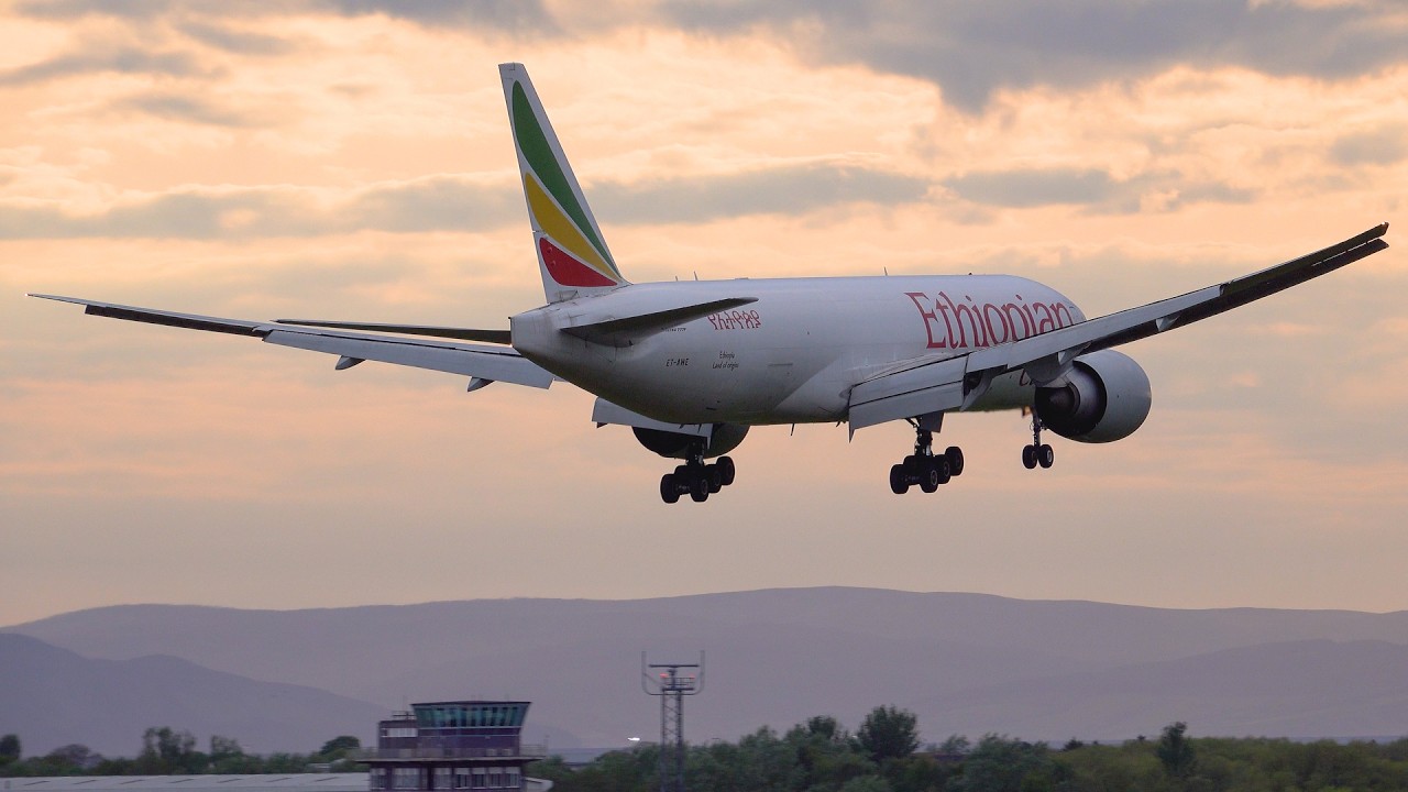 4K] NEW AIRLINE | Ethiopian Cargo Boeing 777F Landing at Prestwick
