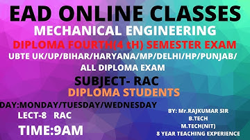 RAC |MECHANICAL| for DEPLOMA FOURTH(4TH)SEMESTER EXAM BY RAJKUMAR SIR 7:00amliveLEC-5