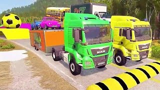 Double Flatbed Trailer Truck vs Speedbumps Train vs Cars Beamng.Drive #172 carry Nissan  , XC40