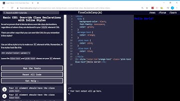 Basic CSS (30/44) | Override Class Declarations with Inline Styles | freeCodeCamp