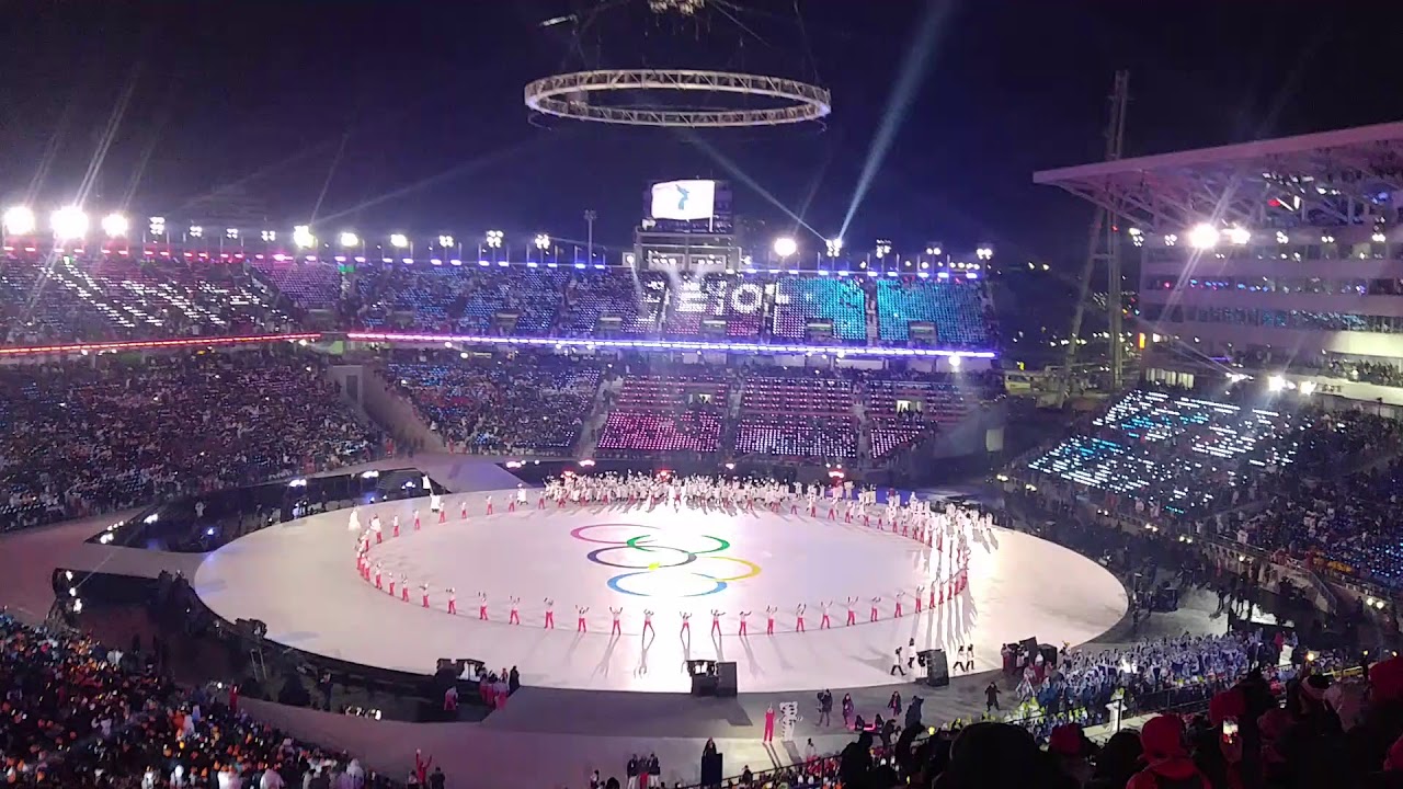 Pyeongchang Winter Olympics opening. South and North march together ...