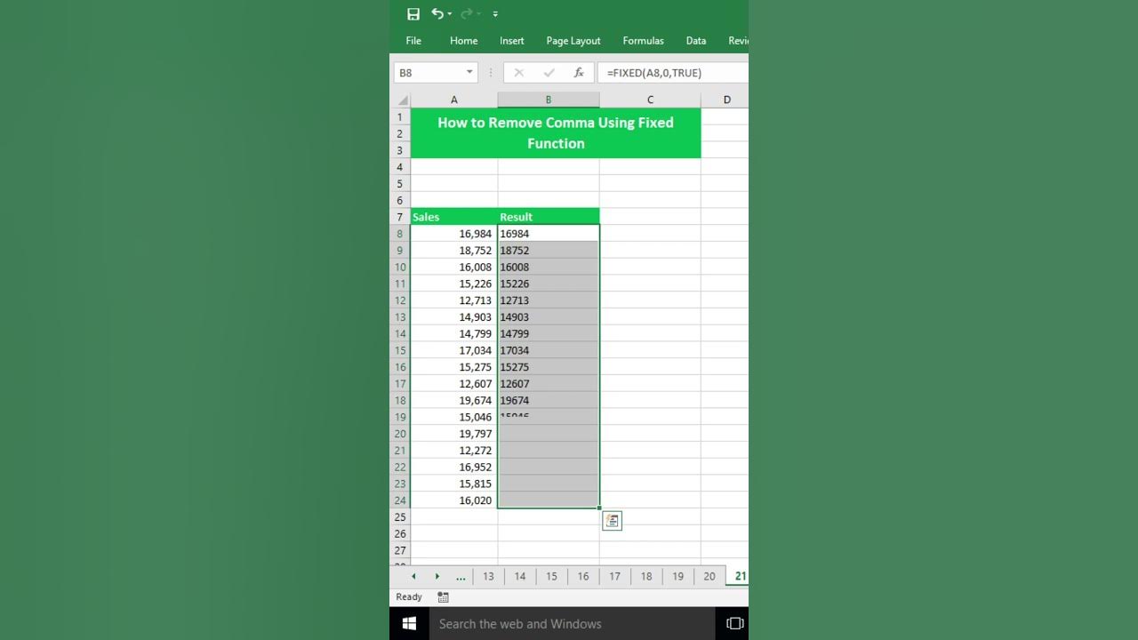 shorts how to remove Comma using Fixed function in excel YouTube