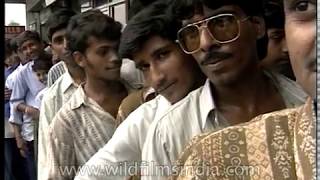 Savitri Cinema crowd from circa 1996 - long queues for cinema tickets in Delhi