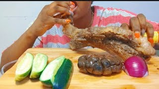 ASMR  MASSIVE SPICY COW RIBS AND COW KIDNEY CUCUMBER RED  ONION ️️ mukbang.