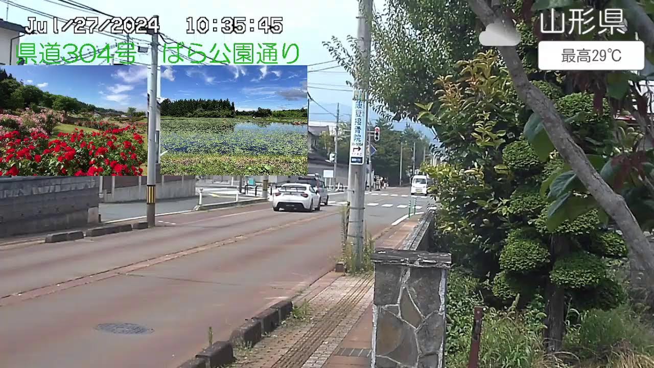 【LIVE】山形県村山市　東沢ばら公園通りのライブカメラ　LiveCamera on Rose Park Road
