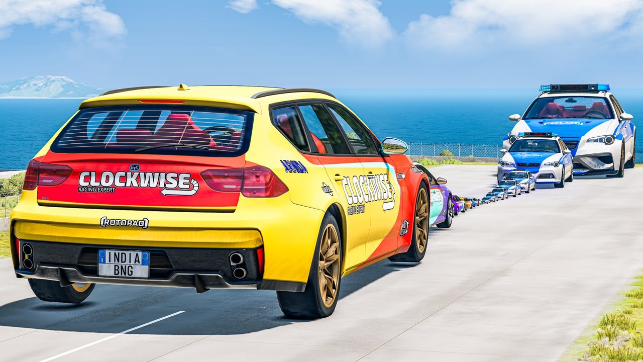 Giant & Small Police Cars vs Super Gaint & Small Cars - Cars vs Police - Cars vs Cars - BeamNG.Drive