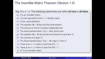 Intro to Linear Algebra - The Invertible Matrix Theorem  (Sec 2.3, A)