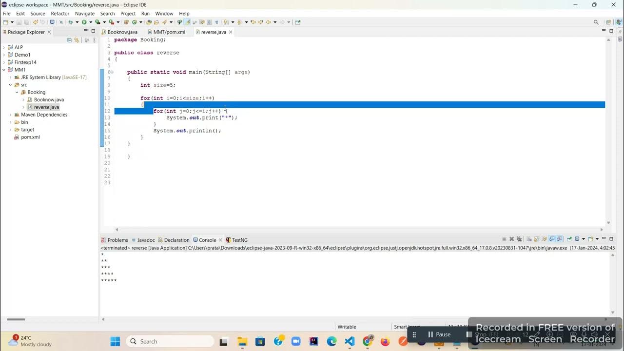 Left Triangle Star Pattern in java - YouTube