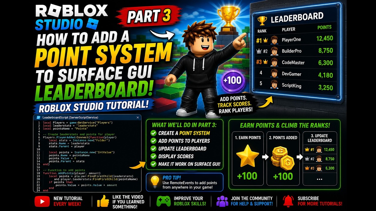 How to Add a Point System to Surface GUI Leaderboard | Roblox Studio ...