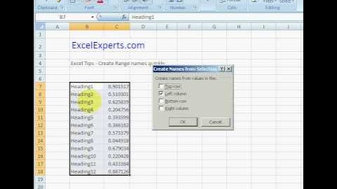 ExcelExperts.com  - Excel Tips Create Range names quickly